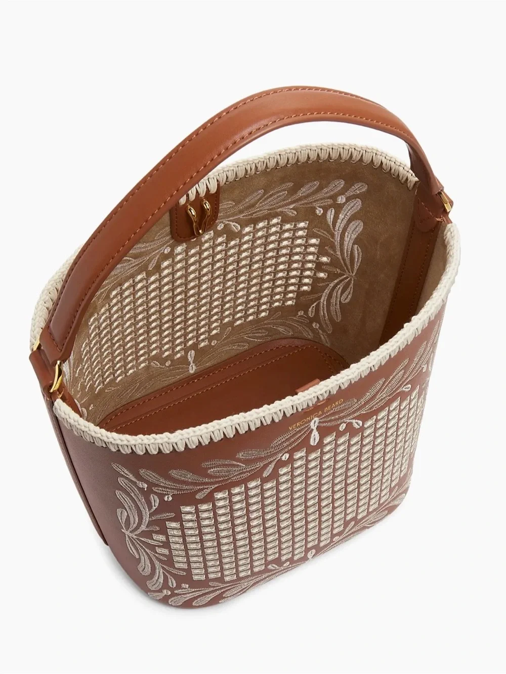 Veronica Beard $598 Small Eyelet Feedbag Bucket Bag Leather Crossbody Hazelwood - Picture 5 of 8